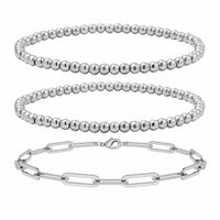 Reoxvo 14K Gold Plated Beaded Ball Stretch Bracelets for Women Stacking Paperclip Chain Bracelets