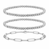 Reoxvo 14K Gold Plated Beaded Ball Stretch Bracelets for Women Stacking Paperclip Chain Bracelets