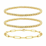 Reoxvo 14K Gold Plated Beaded Ball Stretch Bracelets for Women Stacking Paperclip Chain Bracelets