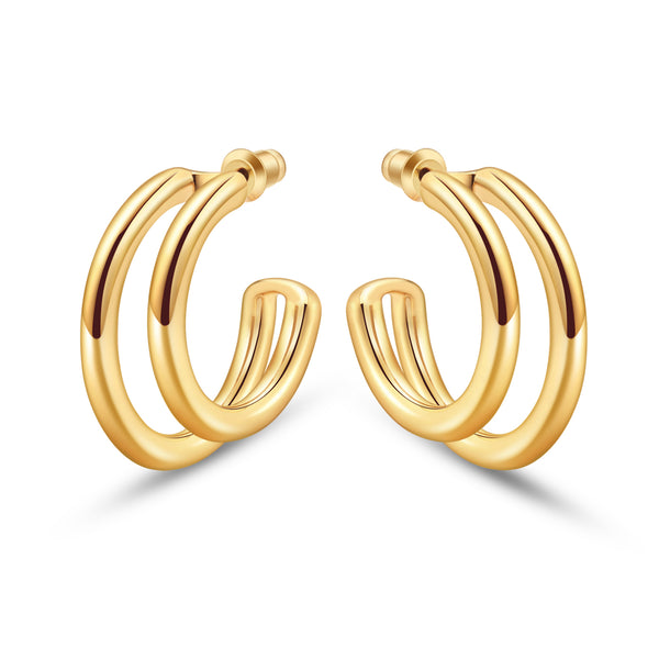 Reoxvo 14K Gold Plated Duet Split Hoop Earrings for Women 30mm